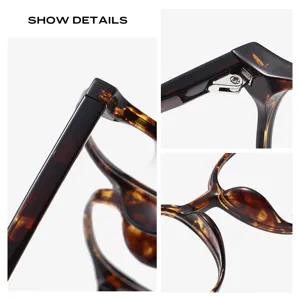 Lunettes optiques rondes tendance en TR pour femmes et hommes, détails de monture écaille.