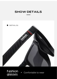 Lunettes de soleil carrees de luxe homme detail cadre noir branche tisee article