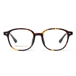 Monture de lunettes ronde classique écaille, matériau TR léger pour un style élégante.