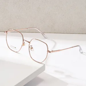 Montures de Lunettes Optiques en Alliage de Titane Polygone Mode Coréenne Femmes Hommes Lunettes Légères Rétro