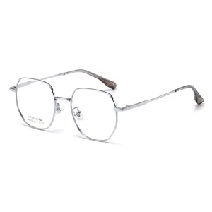 Monture de lunettes optiques hexagonales en titane style coréen pour femmes métal léger.