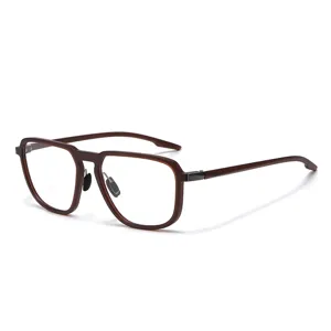 Monture de lunettes polygonale TR90 tendance pour hommes et femmes, légère et marron.