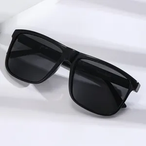 Lunettes de soleil carrées noires classiques pour hommes, élégantes et polarisées.