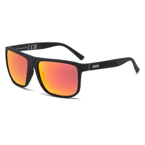 Lunettes de Soleil Polarisées Carrées Homme Verres Réfléchissants Colorés Noir Mat