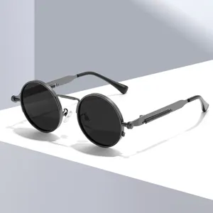 Lunettes de Soleil Rondes en Métal Style Punk Hommes Femmes Protection UV400 Lunettes de Conduite Mode Vintage