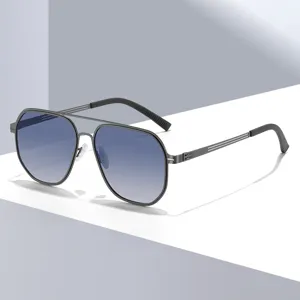 Lunettes de Soleil Polarisées Homme UV400 Double Pont Métal Pilote Conduite Pour Sports Plein Air Mode