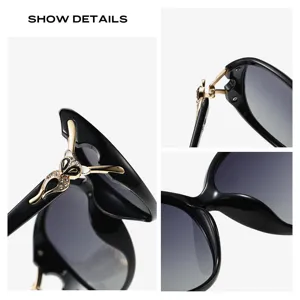 Lunettes de soleil de luxe pour femmes avec panthère en cristal chic lunettes noires