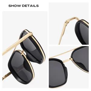 Lunettes de soleil polarisées homme luxe métal double pont noir or conduite chic