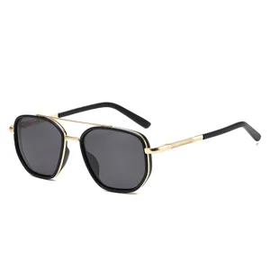 Lunettes de soleil polarisées homme rétro carré conduite UV400 mode lunettes noir or