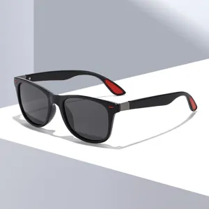 Lunettes de soleil polarisées noires classiques pour hommes, protection UV, idéal pour la conduite.