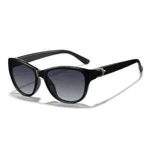 Lunettes de soleil polarisées élégantes pour femmes avec monture noire et anti-UV.