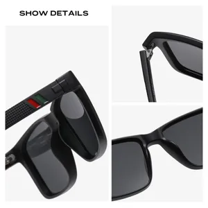 Lunettes de soleil polarisées pour homme avec monture noire et design de branche élégant.
