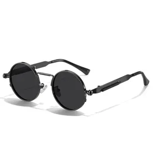 Lunettes de soleil rondes homme style punk vintage metal noir lunettes de conduite UV