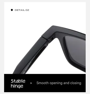Detailed close-up view of men's sports sunglasses matte black frame hinge design.