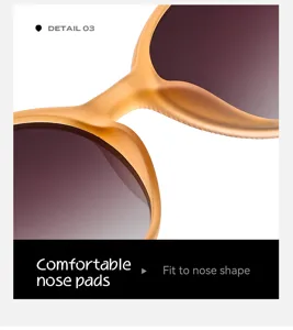 Gros plan détaillé du pont de nez de lunettes de soleil rondes dorées et plaquettes.