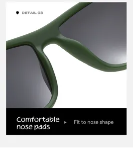 Matte green sunglasses detail view, comfortable nose pads design for outdoor sports and riding.