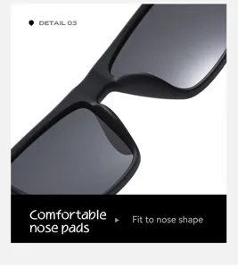 Vue détaillée des lunettes de soleil noires, plaquettes confortables et ergonomiques.