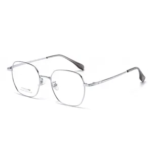 Montatura per occhiali da vista in titanio leggero, design poligonale elegante anti-luce blu.