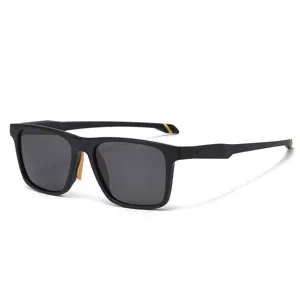 Men's polarized sports sunglasses, square matte black frame outdoor driving fishing eyewear.