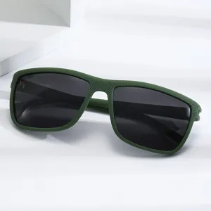 Men outdoor cycling polarized sunglasses with textured dark green frame and dark sun lenses.