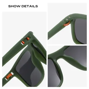 Men's polarized sunglasses outdoor sports UV protection green frame detail showcase.