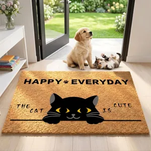 Felpudo de coco antideslizante alfombra entrada gato negro lindo para el hogar