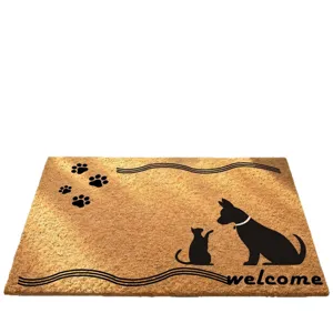 Felpudo de coco sintético con dibujo animado, alfombrilla antideslizante con silueta de gato y perro.