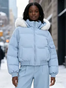Herren Streetwear Weiße Entendaunen Jacke Boxy Fit Verdickte Warme Winterjacke Mit Pelzkragen Kapuzen Steppmantel Vielseitig