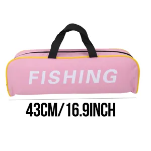Pink fishing rod bag with handle, durable 43cm 16.9inch gear storage case for anglers.