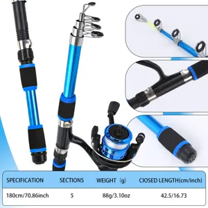 Portable telescopic fishing rod set with spinning reel, 180cm length, ultra-light design.