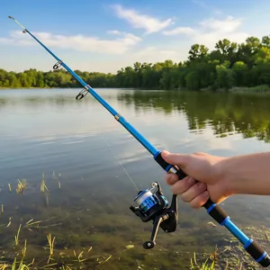Portable telescopic fishing rod and spinning reel set for outdoor lake fishing and travel sports.