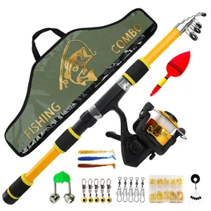 Portable telescopic fishing rod combo set with reel, bag, and lures for outdoor fishing.