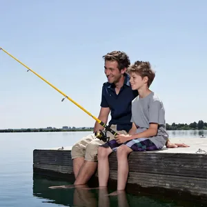Portable telescopic fishing rod set for kids and adults, ideal for outdoor lake fishing.