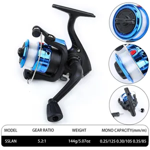 Lightweight spinning fishing reel with 5.2:1 gear ratio and smooth line capacity for outdoor fishing.