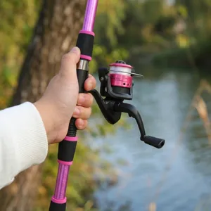 1.8M roze telescopische vishengel met molen, draagbare reis visset voor beginners.