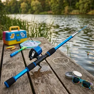 Kids fishing pole kit telescopic fishing rod spincast reel tackle box beginner outdoor set