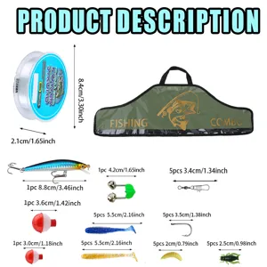 Complete fishing gear combo set with tackle bag lures hooks and line for outdoor angling.