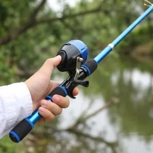 Kids fishing rod and reel combo set outdoor portable tackle for beginners youth blue