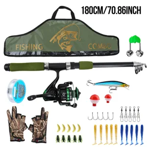 180cm telescopic fishing rod spinning reel full kit set outdoor travel gear combo