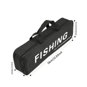 Sac de canne à pêche noir, organisateur de matériel résistant avec poignées, 58cm.