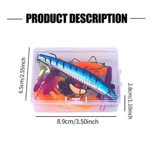 Fishing tackle storage box set with various artificial lures and fishing accessories detail view.