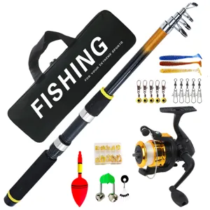 Complete telescopic fishing rod and spinning reel set with bag, lures and hooks for outdoor.