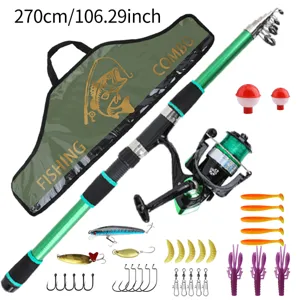 Telescopic fishing rod combo set 270cm with reel lures hooks complete fishing gear kit