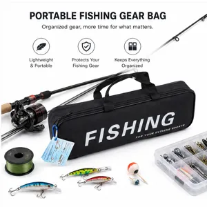 Tragbare Angeltasche mit Ruten und Angelkasten für Ihre Outdoor Angelausflüge.