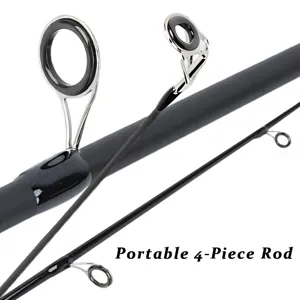Detailed close-up view of portable 4-piece fishing rod guides and structure for travel.