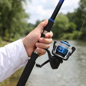 Blue fishing rod and spinning reel set for outdoor fishing, durable and lightweight design.