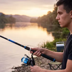 1.8m blue fishing rod spinning reel combo set for outdoor lake freshwater fishing sports gear