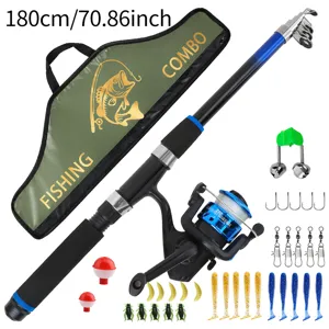 1.8M Blue Spinning Fishing Rod Set with Reel Bag Lures Hooks Complete Kit for Anglers
