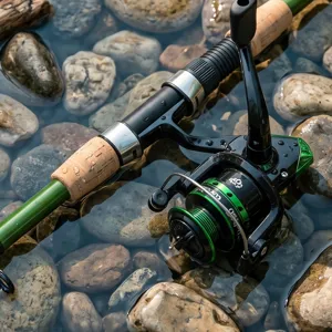 Portable telescopic fishing rod and spinning reel set with cork handle for outdoor travel.