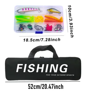 Professional fishing tackle set with multi-compartment lure box and portable bag gear.
